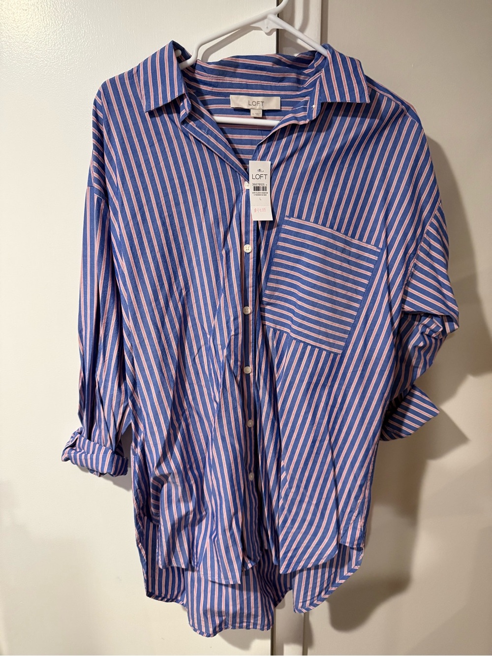 NWT - LOFT Women’s Blue & Pink Striped Button-Up Shirt